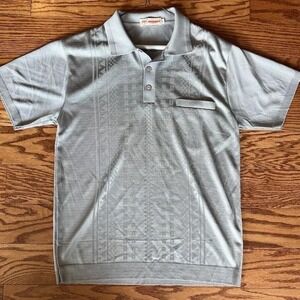 VTG 50' 60's FUSHI Silk Textured Knit Gray ROCKABILLY Short Sleeve Shirt size 50
